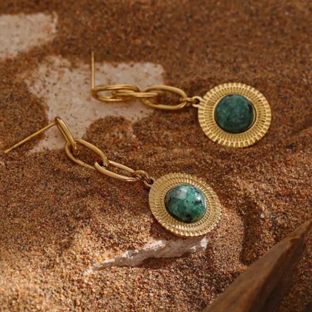 18K Gold Plated African Turquoise Drop Earrings